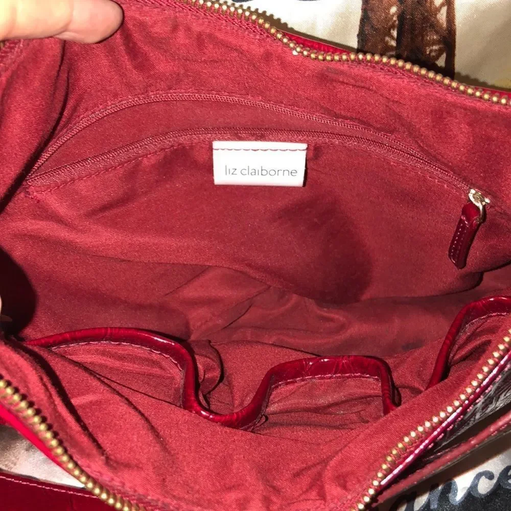 Liz Claiborne Dark Red Candy Apple Faux Leather Hobo Purse